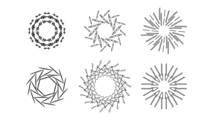 Set Abstract Collection Starburst Sunburst Sunset Black Line Doodle Design Elements Bursting Rays Sunrise Light Radiant Spark Vector Design Style