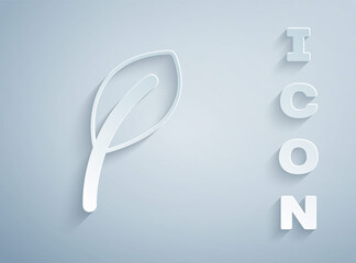 Paper cut Leaf icon isolated on grey background. Leaves sign. Fresh natural product symbol. Paper art style. Vector
