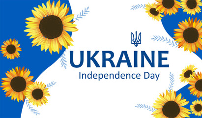 Anniversary banner Independence Day of Ukraine with sunflowers. Holiday in Ukraine 24th of august, vector illustration for poster - obrazy, fototapety, plakaty