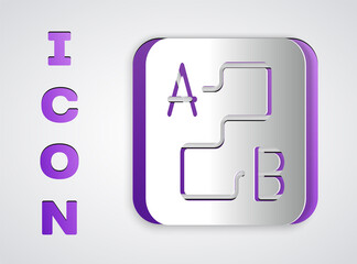 Paper cut Route location icon isolated on grey background. Map pointer sign. Concept of path or road. GPS navigator. Paper art style. Vector