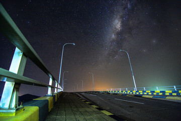 Beautiful millyway on the Bridge batam island, star galaxy