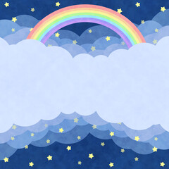 雲の背景　正方形　星空と虹　水彩風