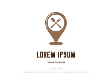 Pin Map GPS Food Restaurant Location Logo Design Vector