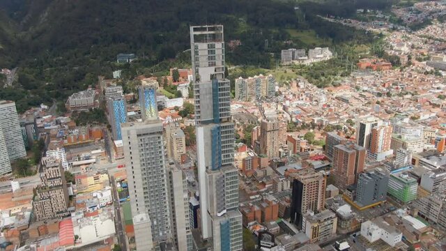 Bogota is the capital of Colombia, a large metropolis located high above sea level. Central area of Bogota, La Candelaria. (aerial view)