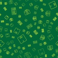 Fototapeta premium Set line Music synthesizer, Bathroom scales and Online play video on seamless pattern. Vector