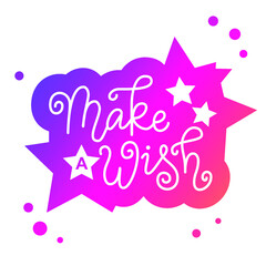 Modern calligraphy lettering of Make a wish in white with pink outline on white background for decoration, poster, greeting cards, holiday, birthday, postcard, Valentines day, valentine, wedding