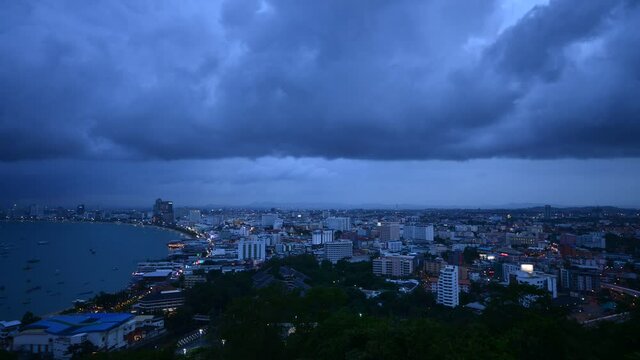 storm clouds over the Pattaya city in time lapse