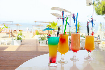 Tasty cold summer coctails at bar