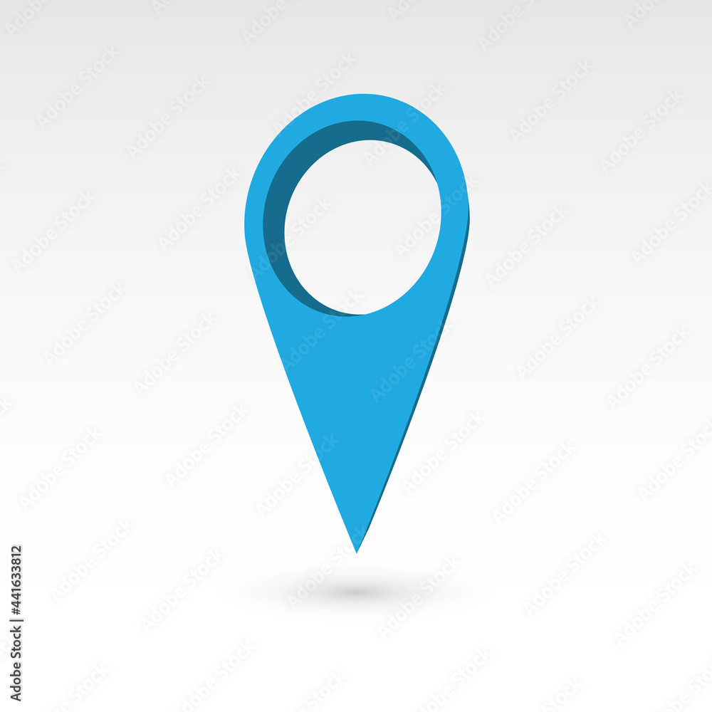 Aufkleber map pointer - blue 3d vector object with dropped shadow. location mark.