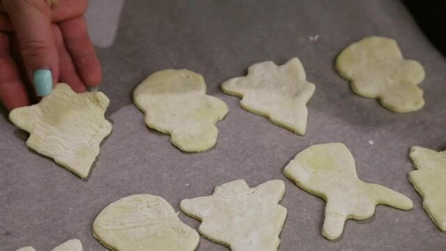 Preparation of ginger cookies for baking on parchment paper