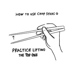 Hand drawn illustration of infographics of how to use chopsticks step 3 in simple drawing 