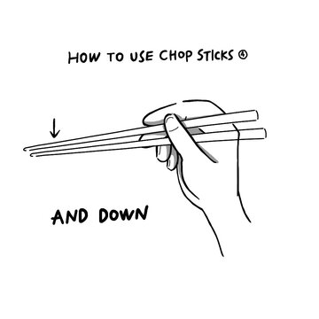 Hand drawn illustration of infographics of how to use chopsticks step 4 in simple drawing 