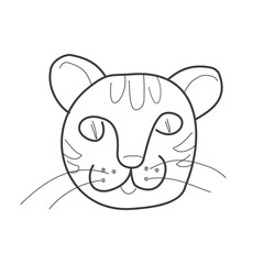 The head of a cat, a tiger in doodle style on a white background. Cute animals for prints and decor