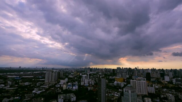 Bangkok skyline with moving cloud in time lapse