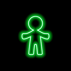 A simple neon green human contour on a black background.