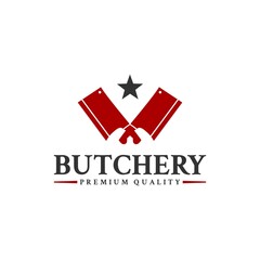 illustration of a two butcher knife. logo template for butchery or meat shop with a retro classic style.