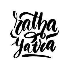 Vector isolated handwritten lettering Ratha Yatra on white background.
