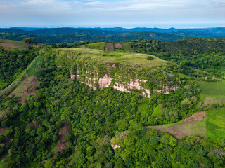 Fototapeta na wymiar An aerial view of a natural rock formation plateau in El Salvador, Central America