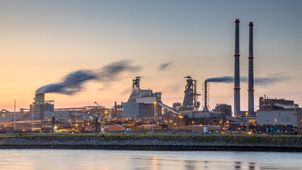 Plakat Industrial landscape scene at sunset