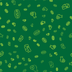 Set line Petri dish with bacteria, Chemical explosion and Test tube radiation on seamless pattern. Vector