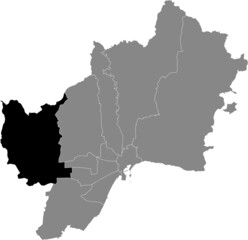 Black location map of the Malagenean Campanillas district inside the Spanish regional capital city of Malaga, Spain