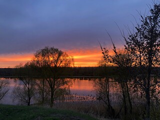 Travel in Russia, sunset over the river