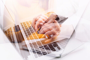 Social media interactions on mobile phone. concept with notification icons of social media. businessman hands holding device. internet digital marketing online community.