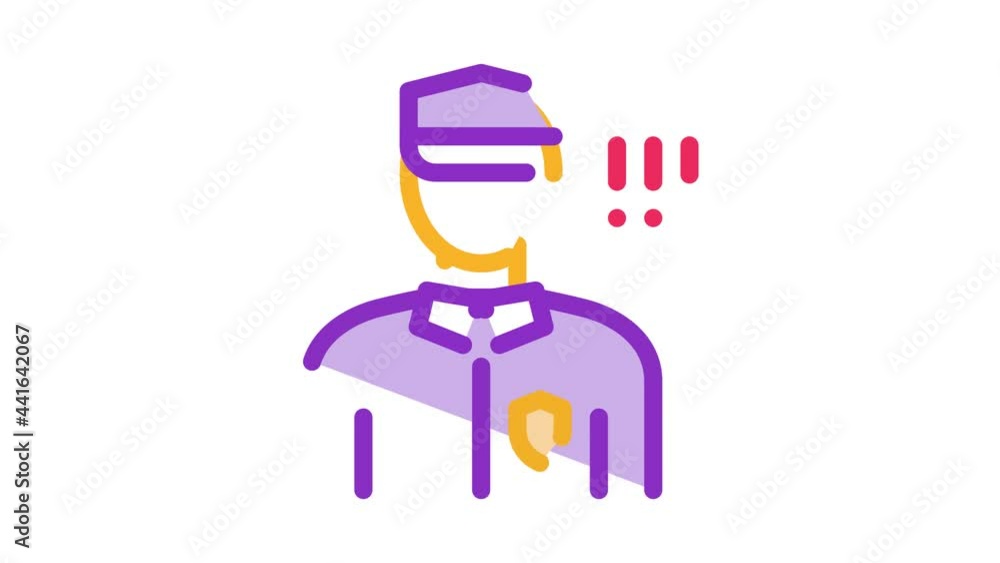 Poster policeman control security icon animation. color policeman control security animated icon on white b