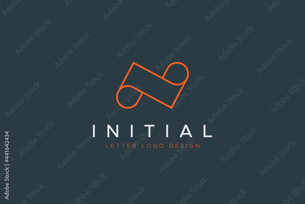 Poster abstract initial letter n logo. red geometric line infinity style isolated on dark background. usabl