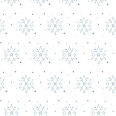 Seamless New Year's pattern of blue snowflakes. Vector background, packaging decor, wallpaper