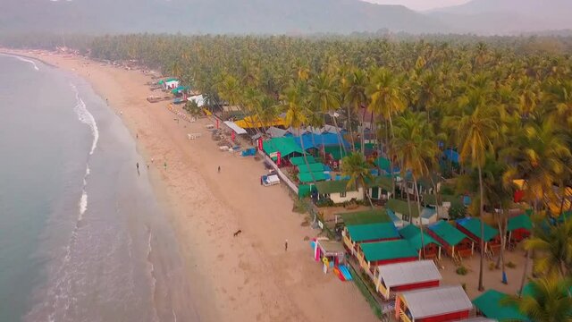 Aerial view of beautiful tropical Goa beach, Palolem beach, India. Goa, Palolem beach, India. It is one of the most popular resorts in India.