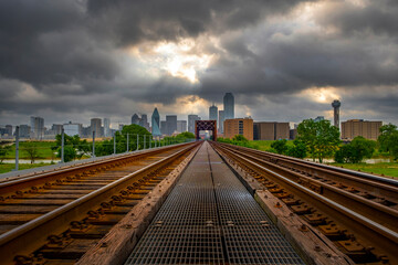 Fototapeta premium Dallas , Texas looking from railroad track