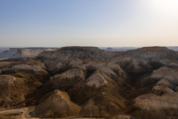 Fototapeta premium Bozjyra (or Boszhira) is place of magnificent creation of weathering and erosion, located on the territory of the Ustyurt Plateau, Mangystau region, Kazakhstan.