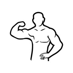 Muscle Bodybuilder man, exercise icon Black Vector illustration