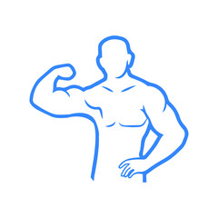 Muscle Bodybuilder man, exercise icon Blue Vector illustration