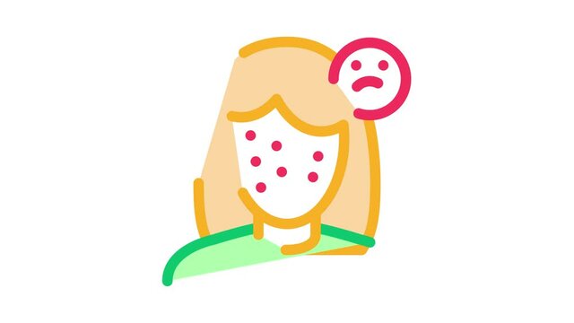 Acne Face Sad Girl Icon Animation. color Acne Face Sad Girl animated icon on white background