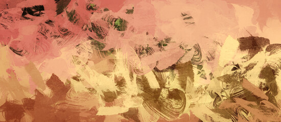 Abstract image with chaotic brush strokes in the colors of pink sunset and sand.