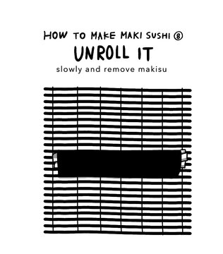 Hand drawn illustration of infographics of how to make sushi step 8 in simple drawing 