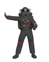 astronaut is saying stop there on white background