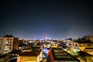 Kathmandu city views at night with stars
