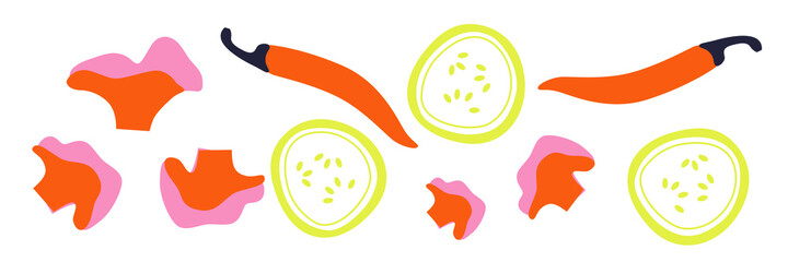 Vector vegetables flat illustration. Autumn harvest cartoon elements. Cartoon flat vegetables set. Summer veggies clip art.