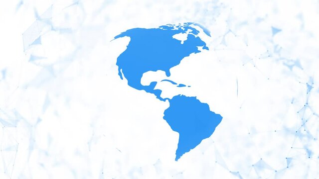 Blue Earth globe rotation on white network background.