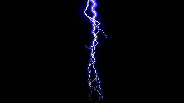 Realistic lightning isolated on black. Abstract background dangerous storm. Royalty high-quality free stock Abstract Blue Lightning on Black Background. Power Energy Charge Thunder Shock