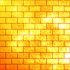 Golden orange brick texture background. Gradient orange brick wall texture background. Fantasy bricks texture. 
