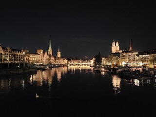 Fototapeta na wymiar Picture of Zurich taken during a clear summer night.