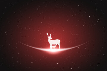 Obraz na płótnie Canvas Deer family. Endangered animal silhouette. Starry sky, glowing outline