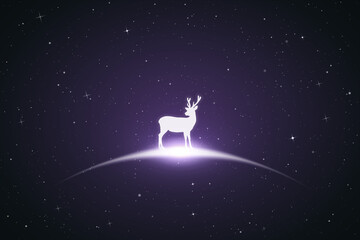 Obraz na płótnie Canvas Lonely deer. Endangered animal silhouette. Starry sky, glowing outline.