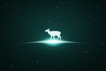 Fototapeta na wymiar Female deer. Endangered animal silhouette. Starry sky, glowing outline
