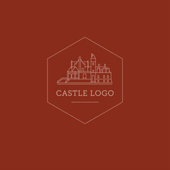 Castle or castle logo, fine lines, flat style, hexagonal shape