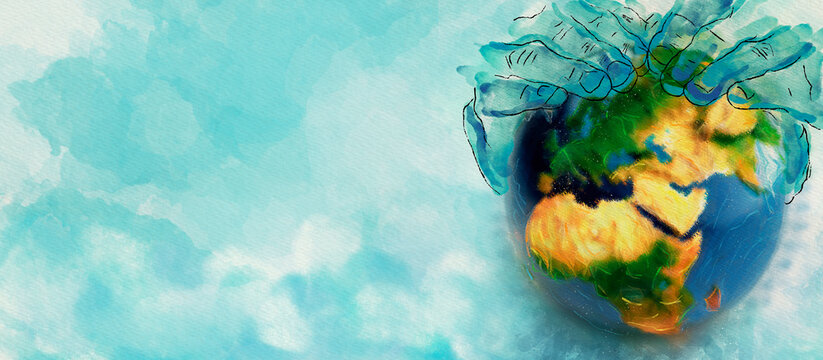 Protect the planet. Watercolor concept background